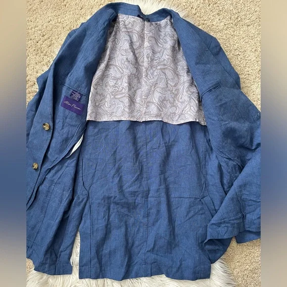 {Alan Flusser} Linen Blend Sport Coat in Blue - Mens Medium - Picture 8 of 10